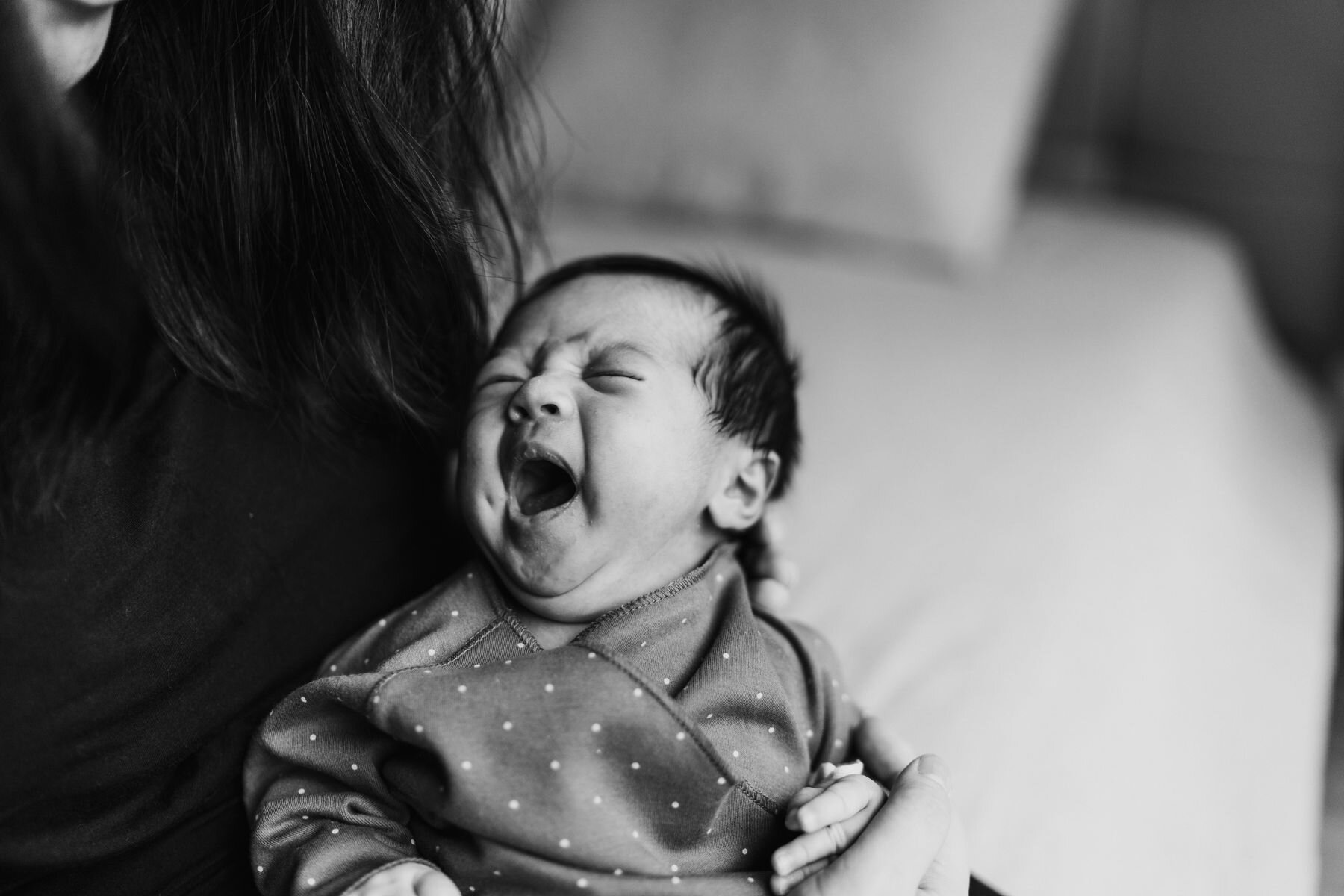 Seattle newborn baby girl yawn