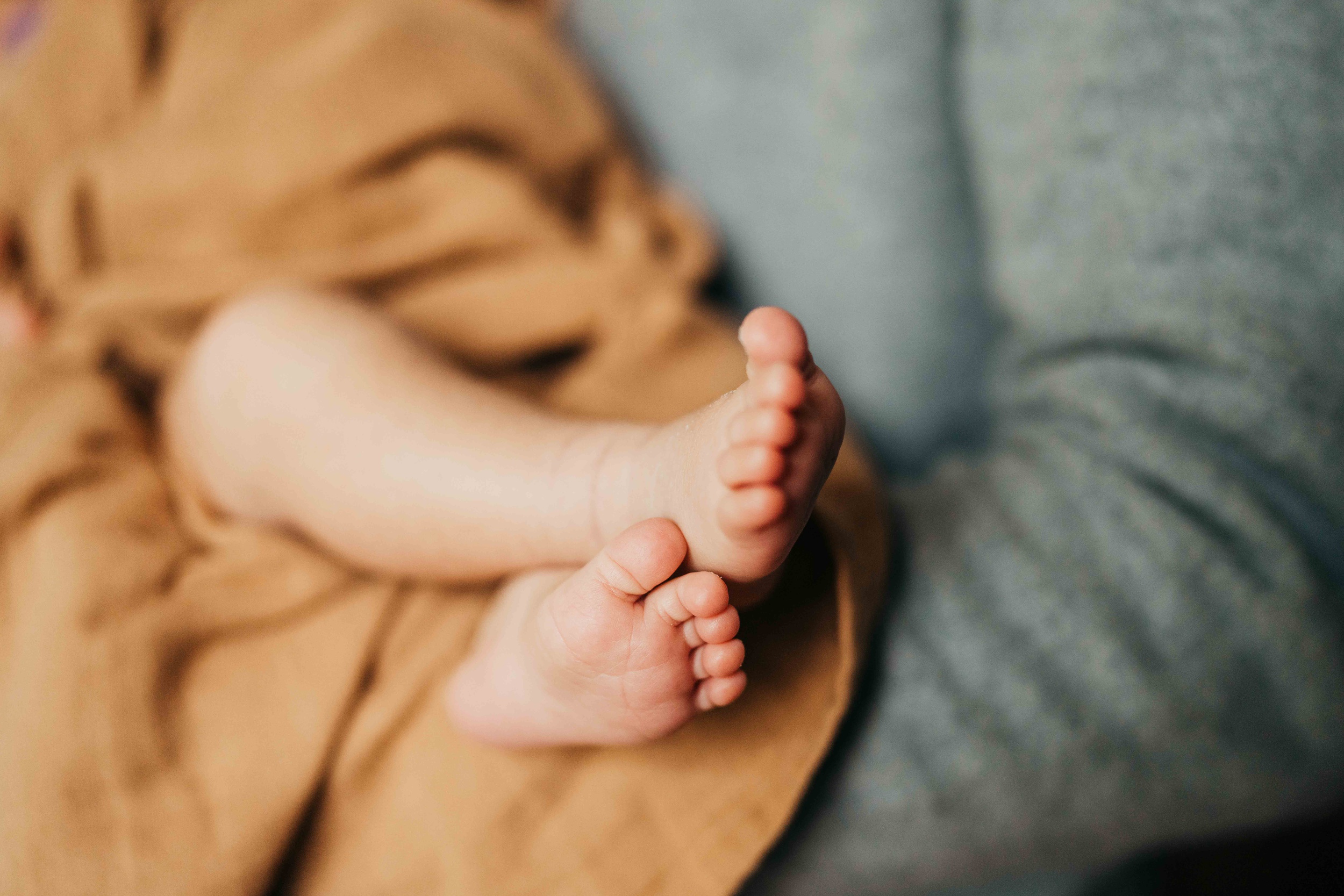 Details of a newborn baby's feet while laying in mom's arms after they had a 3d ultrasound in seattle